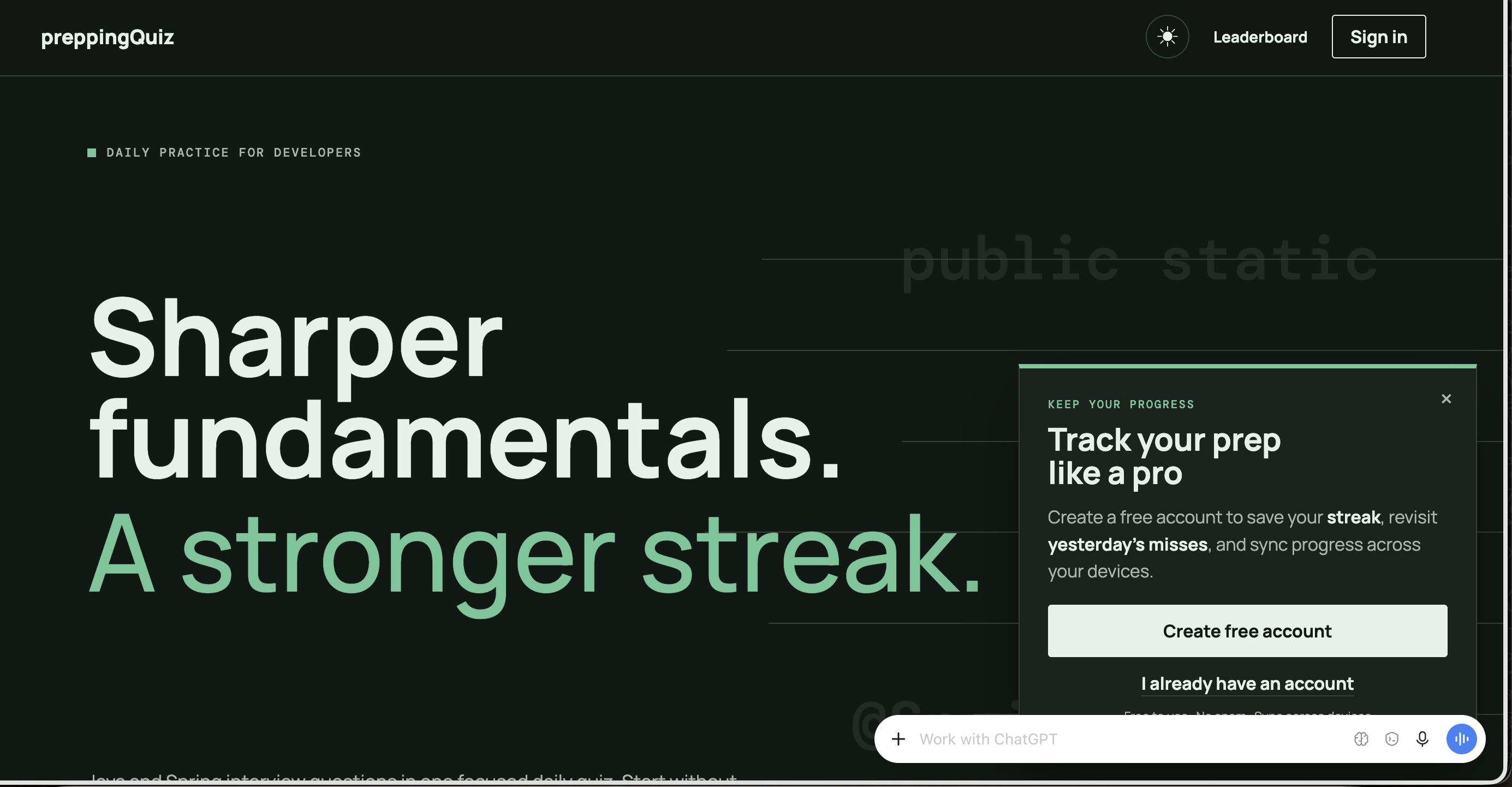 PreppingQuiz product homepage preview